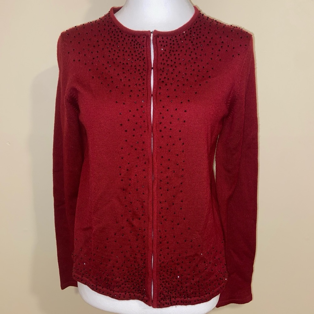 Jones Wear Red Beaded Sweater